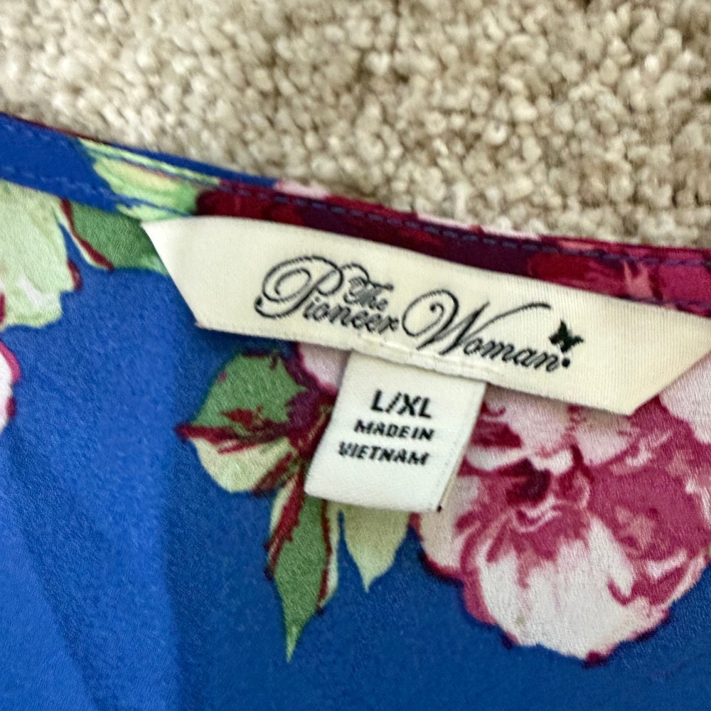 NWT The Pioneer Woman Blue Floral Kimono Cardigan Open Front L/XL Boho‎ - Picture 7 of 10